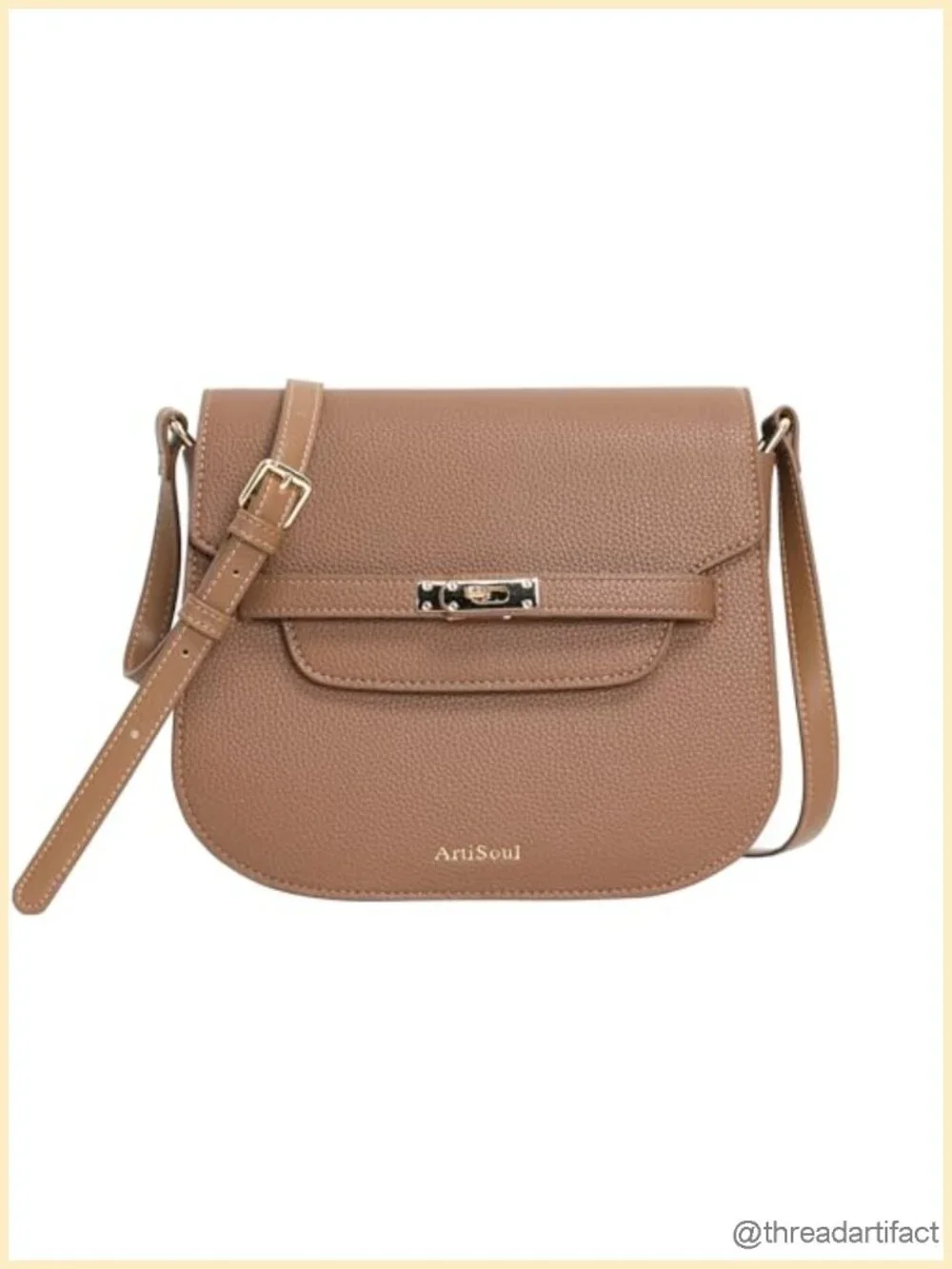 Pebbled Faux Leather Saddle Crossbody Bag with Turn-Lock Closure